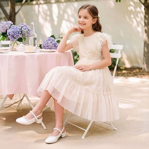 DREAM PAIRS Girls Dress Shoes Slingback Heels Round Toe Pump for Little Big Kids Flower Party Wedding Princess,Size 13 Little Kid,White/Pearl,KKUMPU2504 - image 2