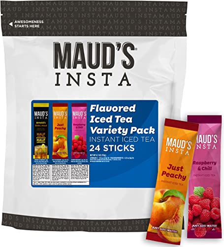 Maud's Instant Iced Tea Variety Pack, 24Ct. Solar Energy Produced Single Serve Iced Tea Travel Instant Packs, Instantly Hot Or Iced Tea, 100% California Tea Blend; Lemonade Peach & Raspberry Iced Tea #TOP15