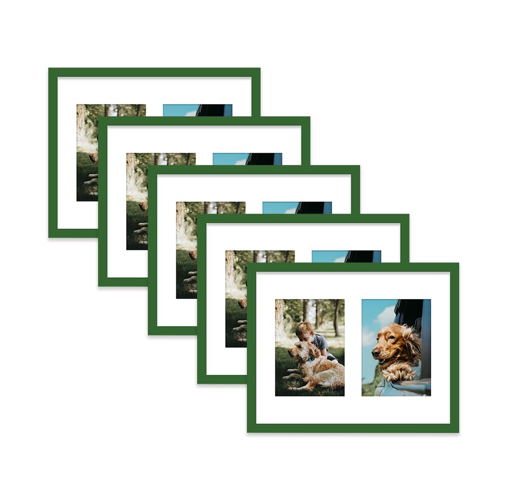 Green Multi Photo Frame - Holds 2 x 7x5 Pictures, Family Collage Picture Frame for Wall Display, 14x11 Frame size, Set of 5
