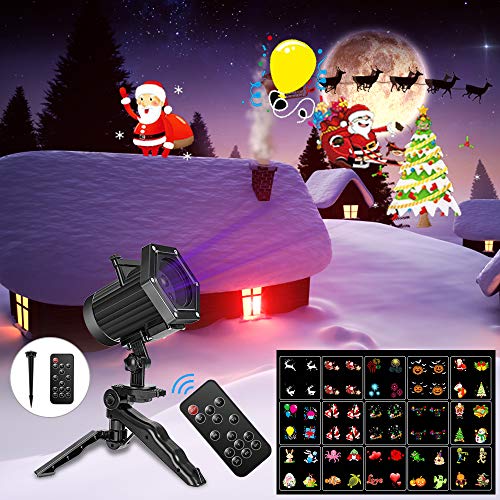 Comkes Christmas Projector Lights, 15 Patterns LED Projector Lights Waterproof Dynamic Outdoor Christmas Lights Spotlights Decoration for Christmas, Halloween,New Year,Outdoor/Indoor Use