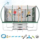 Lyromix Rectangular 8FT x 14FT Trampoline for Kids and Adults, Rectangle Trampolines with Curved Poles, Pumpkin Outdoor Trampoline with Sprinkler, Soccer, Target Cloth and Storage Bag