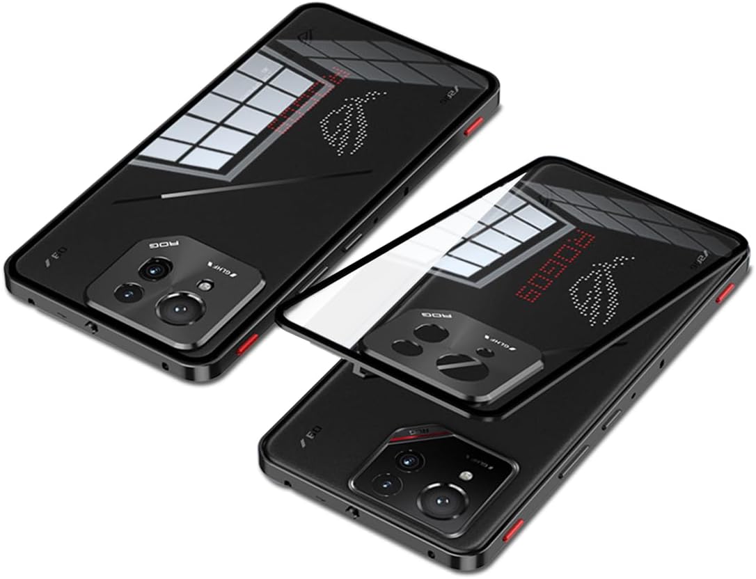 QUIETIP Case Compatible with ROG Phone 9 & 9 Pro 5G with Screen Protector,Metal Frame + Clear Tempered Glass Back Cover,Black