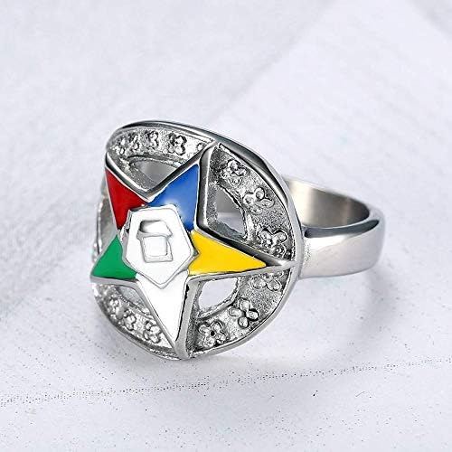 Fashionable Order of Eastern Star Rings 316L Stainless Steel Silver Color Enamel Masonic OES Charm Rings for Men and Women (8)