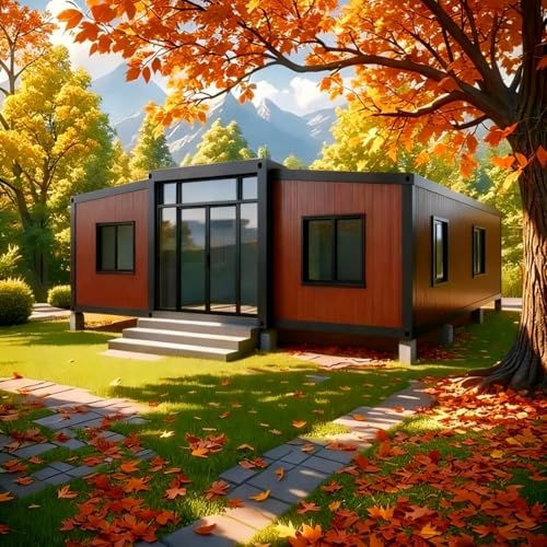 Prefab Tiny Home for Sale 20ft Mobile Modular Home with 2 Bedrooms, 1 Bathroom & Kitchen, Expandable Container House to Live in for Adults Prefabricated Foldable Tiny House for Backyard Guest & Office