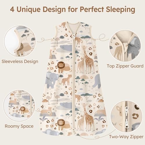 Unnivoll Baby Sleep Sack 18-24 Months 100% Cotton Lightweight 0.5 TOG Wearable Blanket Baby Sleep Bag with 2-Way Zipper for Infant Toddler Apricot Elephant — view 2