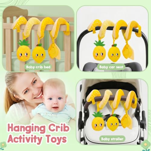 Image of TSYAN Baby Spiral Stroller Toys with Banana Teether, Soft Plush Car Seat Toys for Infants 0-6 12 Months, Crib Mobile Sensory Hanging Toy for Bassinet, Pram, Best Newborn Shower Gift