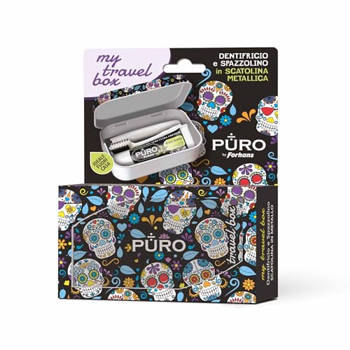 Forhans, Kit da viaggio, My Travel Box Teschi Nero, Kit Con Spazzolino Componibile E Dentifricio Al Carbone Attivo, Contenitori Da Viaggio Per Liquidi, Mini Size da Viaggio