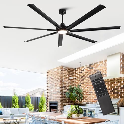 84" Black Ceiling Fan with Lights, Remote, 6-Speed DC Motor