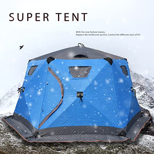 Whyunm26 5-6 Person Hexagonal Large Space Ice Fishing Tent Winter Fishing Shelter Camping Padded Breathable Windproof Thickened Cotton Warm Tent #TOP1