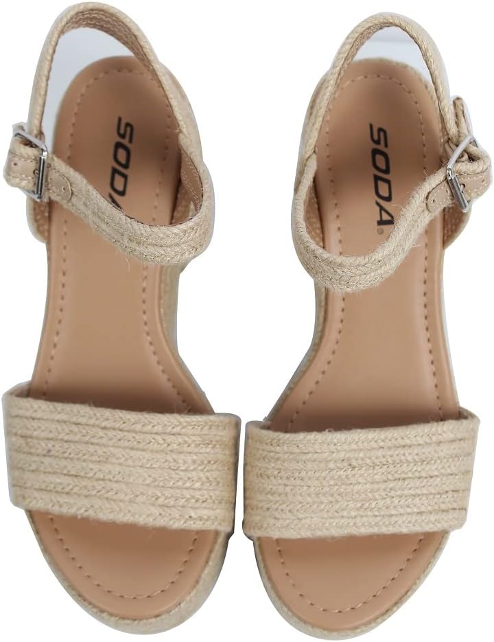 Soda Women's Castle Jute Open Toe Ankle Strap Platform Wedge - Image 4