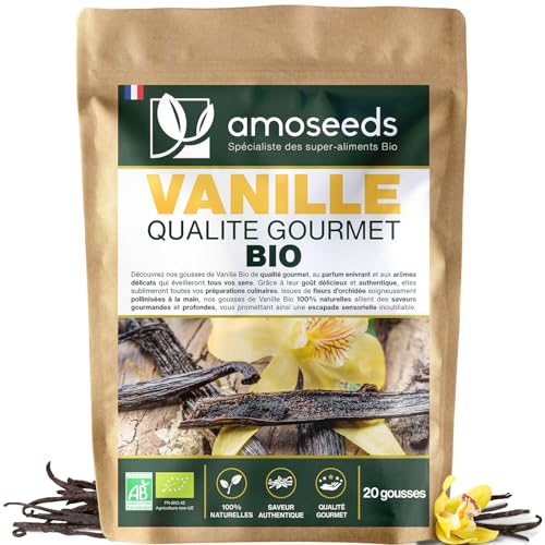20 Gousses de Vanille Bio | Gousses Fraîches, Qualité Gourmet | Longue Conservation, Sachet fraîcheur refermable | sans Arômes Artificiels (20 Gousses de Vanille Bio)