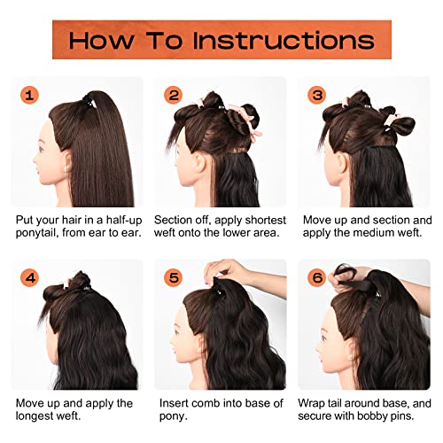 Seikea 18" Black Ponytail Extension Set 4Pcs Long Thick Clip In On Hair Extensions Ponytail Wavy Curly Fuller Soft Natural Synthetic Hairpiece High Wrap Around Ponytail For Women #TOP6