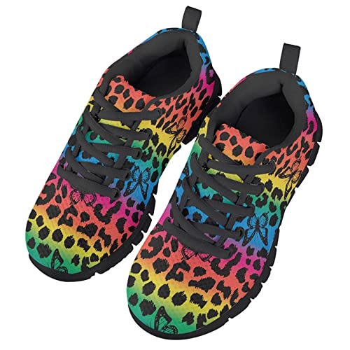 HUIACONG Rainbow Leopard Girl's Outdoor Walking Shoes Butterfly Kids' Lightweight Trainers Flats Boy's Athletic Gym Running Sneakers Size 5 Child's Gymnastics Flats3