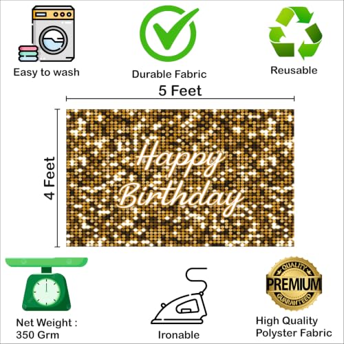 Image of Golden Birthday Backdrop 5x4 Ft | Backdrops for Decoration | Birthday Decoration Backdrop | Banner for Kids Theme Party