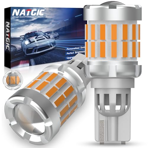 NATGIC 921 W16W LED Bulb Amber, 2PCS 912 T15 LED Reverse Light With Lens Canbus Error Free 12V-36V 3500K 4000ML 33PCS Chipsets for Cars Back Up Light Bulbs, Daytime Running Lights, Reversing Lights