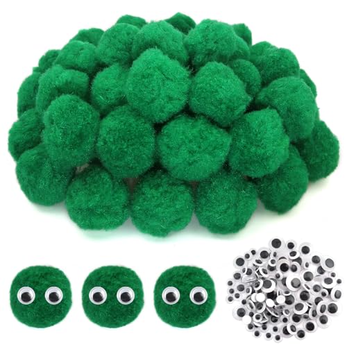 TOAOB 50 pcs Pom Poms Ball 40 mm Large Fluffy Pom Poms Green Fuzzy Pompoms Balls with Wiggle Eyes for DIY Crafts Decorations
