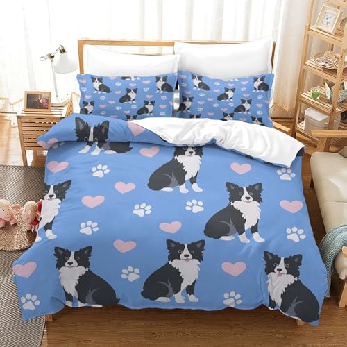 Parure de lit Border Collie 140x200 housse couette microfibre imprimée 3D