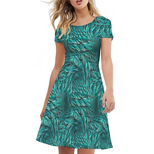 Image of Irisjudy T Shirt Dress for Women Short Sleeve Girls Short Sleeve Dress Plus Size, O Neck Knee Length Midi Dress for Ladies