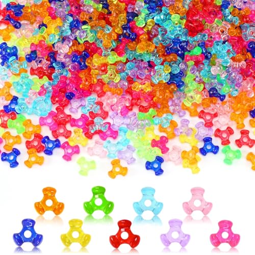 UPINS 1200Pcs Tri Beads Colored Plastic Kandi Rainbow Triangle Bulk for Crafts Holiday Tree Decorations Bead Ornament Kit