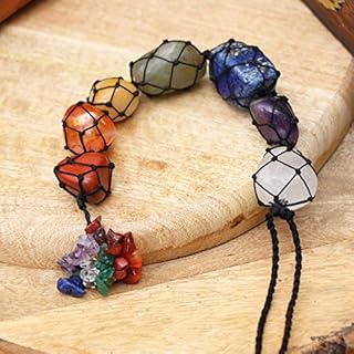 FASHIONZAADI Seven Chakra Gemstone Tumble Stone Wall & Car Hanging Figurine For Reiki Healing Crystal Statue Handmade Chakra Balancing House Window Decor Love Crystals Hanging Size - 10-11 inch Apr.