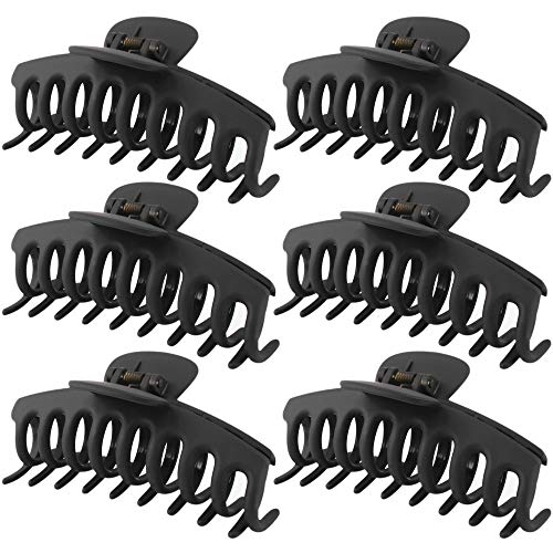 Black Hair Claw Clips, TOBATOBA 6 Pack Large Claw Hair Clips, Matte Plastic Hair Clip Claw for Women and Girls Thin Hair, Strong Hold Hair Clips for Thick Hair, Nonslip Hair Clamps Hair Clips Black