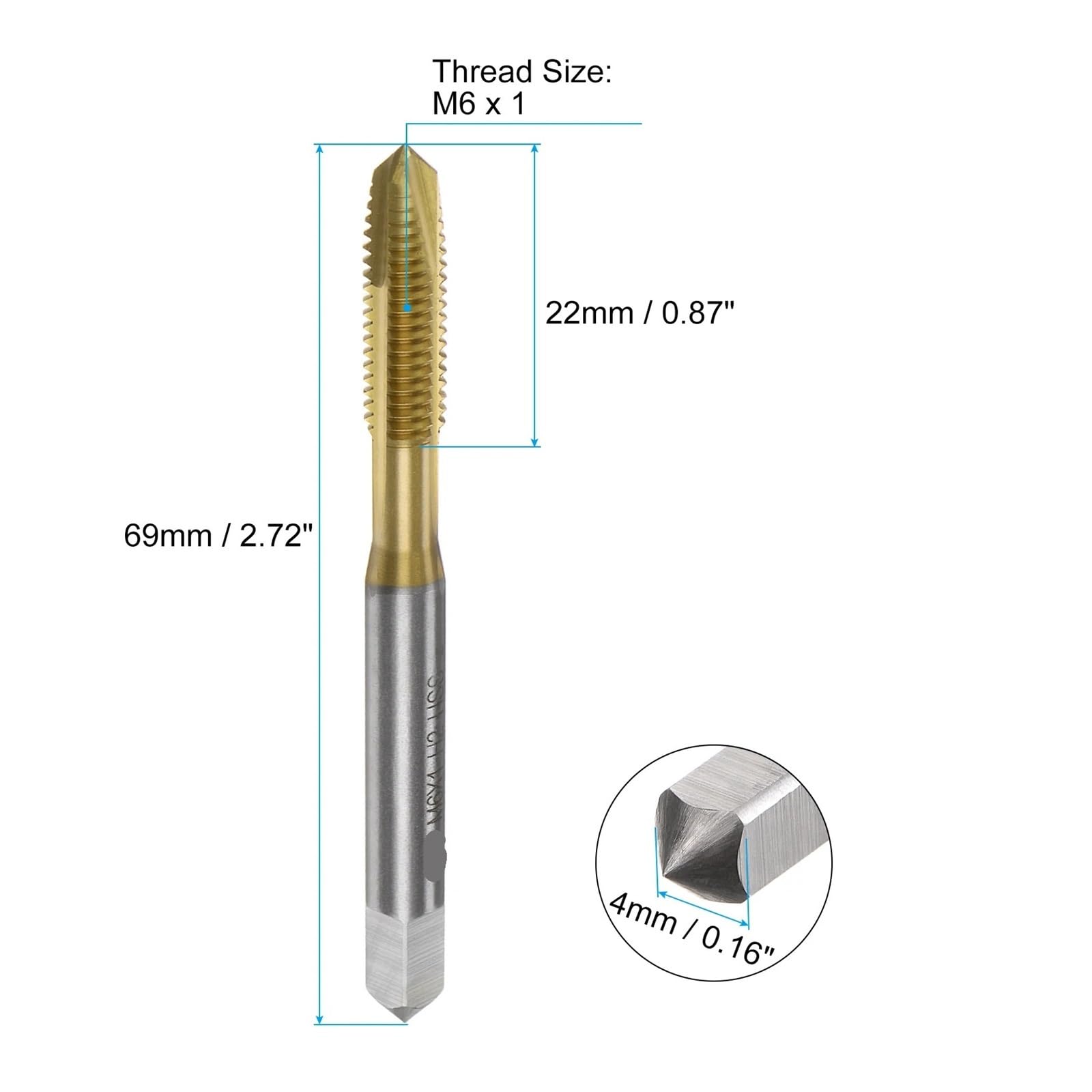 Dormer E2864-48 Series E286 HSS-E Flute Less Machine Tap with Lubrication Grooves, UNF with Tin Coating, DIN Standard, 4