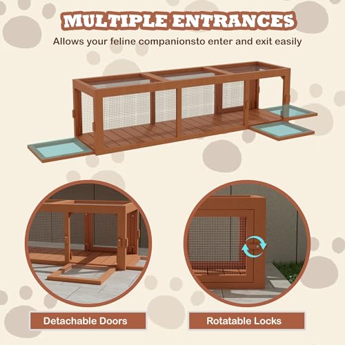 QUYZE 59" Wooden Cat Window with Extendable Design Connecting Inside and Outside Catio Outdoor Cat Enclosure for Sunbathing, Napping & Overlooking (Orange)