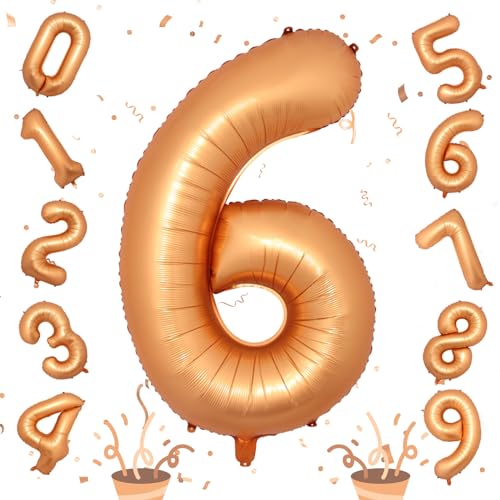 Image of Giant Number Balloons 6, Orange Self Inflating Number 6 Balloon for Kids, 40 Inch Foil Helium 0-9 Set Balloon for Girls Boys 6th Birthday Party Decor Anniversary Celebration Party Decorations Supplies