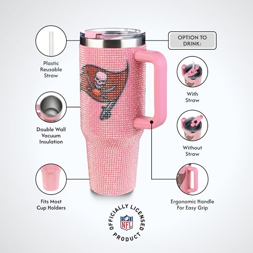 Image of The Memory Company Officially Licensed 40oz Pink Bling Game Day Tumbler, Tampa Bay Buccaneers