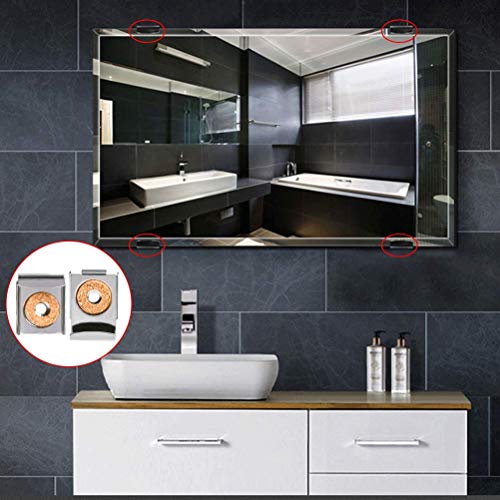 Timesetl Spiegelklemmen, spiegelbevestigingsset, roestvrij staal, 32 x 24 mm, spiegelbevestigingsclips, voor het… - Afbeelding 8