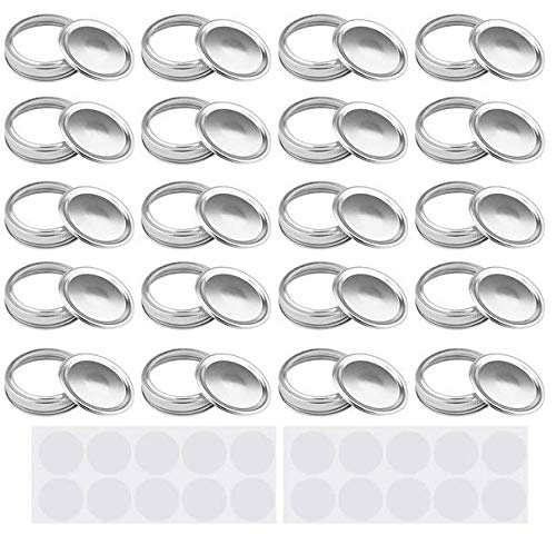 Rbenxia 20 Sets Regular Mouth Mason Jar Lids and Bands for Canning Jar, Split-Type Lids with Silicone Seal Rings (70 mm, Silver) Rbenxia 20 Sets Regular Mouth Mason Jar Lids and Bands for Canning Jar, Split-Type Lids with Silicone Seal Rings (70 mm, Silver)