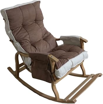 Mosso Wooden Double Cushion Rocking Chair Gray Cream Coffee Cream