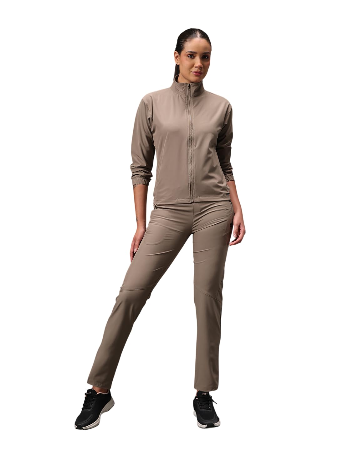 Women's Active Tracksuit | Two Piece Nylon Regular Fit Solid Sportswear Combination featuring Short Sleeve Top and Matching Elastic Waistband Pants-image-7