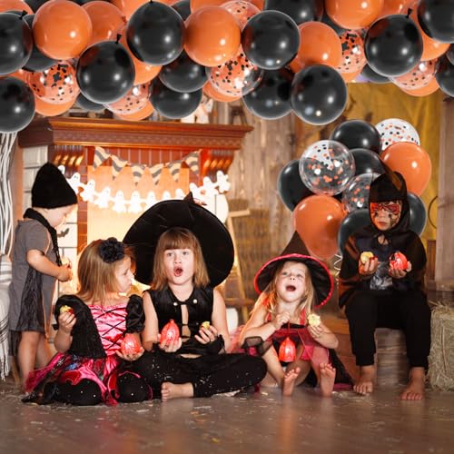 Image of 100pcs Black Orange Balloons, 12 inch Halloween Balloons, Orange and Black Confetti Party Balloon for Birthday, Class of 2025 Graduation Party Decorations