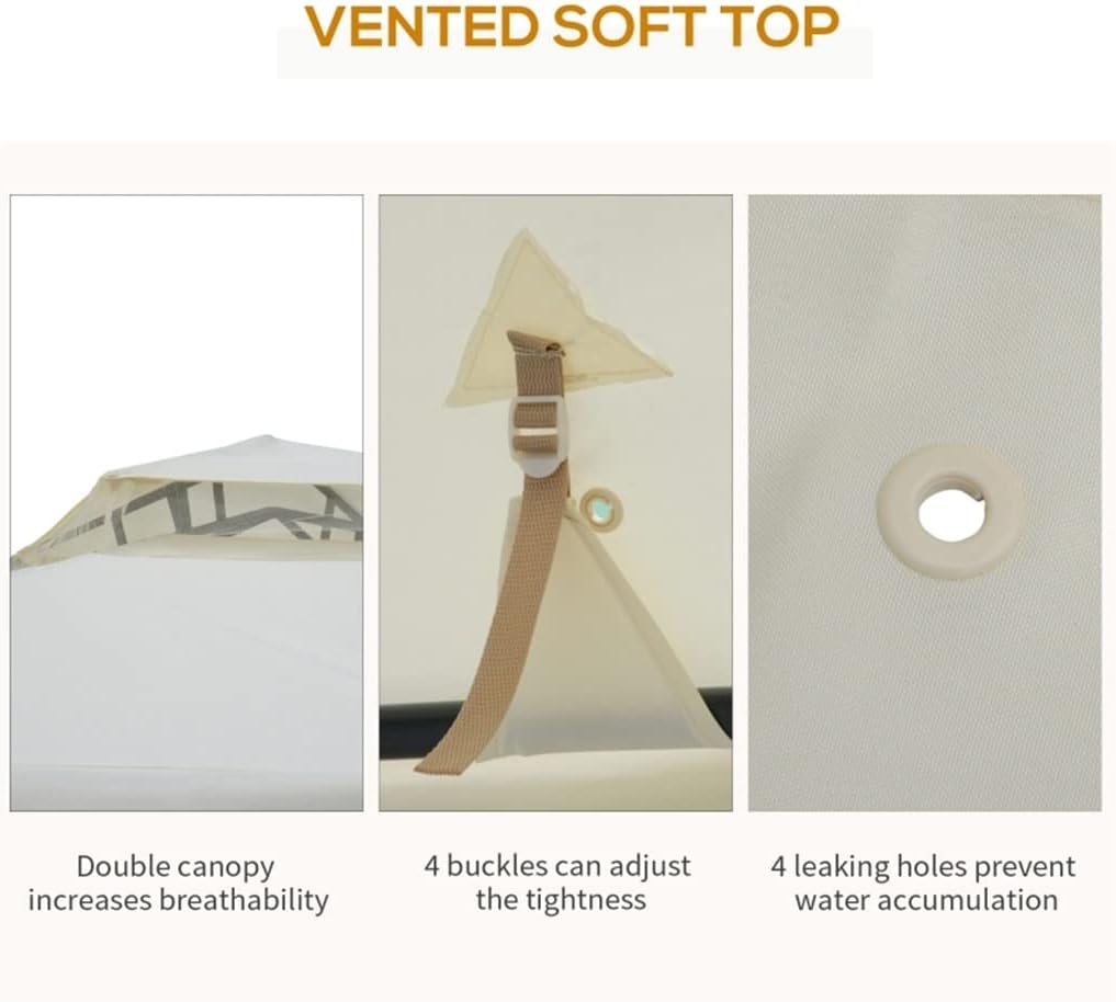 White 10' X 10' Patio Gazebo, Outdoor Canopy Shelter with 2-Tier Roof and Netting, Steel Frame, Cream