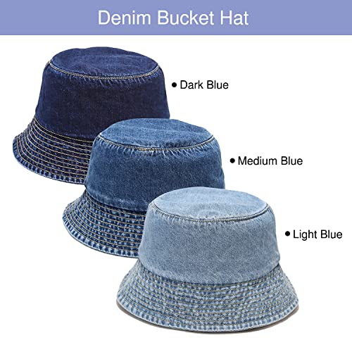 Umeepar Unisex Cotton Packable Bucket Hat Sun Hat Plain Colors For Men Women (C Denim Light Blue) #TOP1