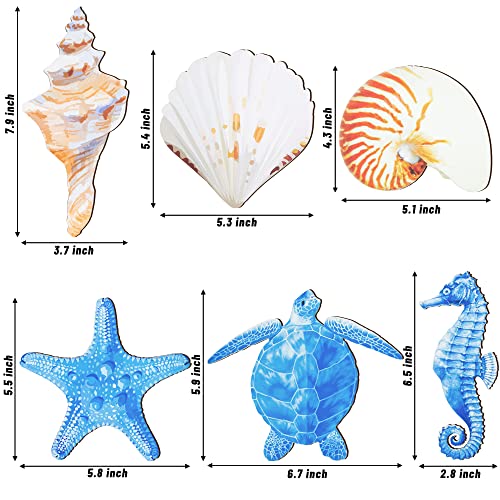 Watinc 6Pcs Wooden Beach Ocean Seashell Wall Decor Starfish Scallop Conch Turtle Seahorse Marine Coastal Wood Shells Bathroom Rustic Cottage Nautical Theme Party Decorations For Home Nursery Office #TOP1