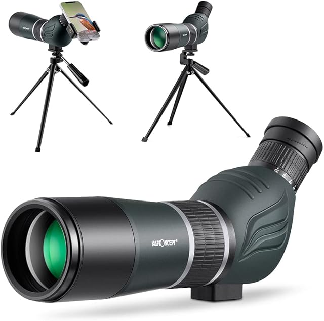 K&F Concept 20-60X60 Spotting Scope with Tripod, Carrying Bag, Smartphone Adapter - BAK4 45° Angled Waterproof Bird Watching Monocular for Target Shooting Hunting Wildlife Scenery