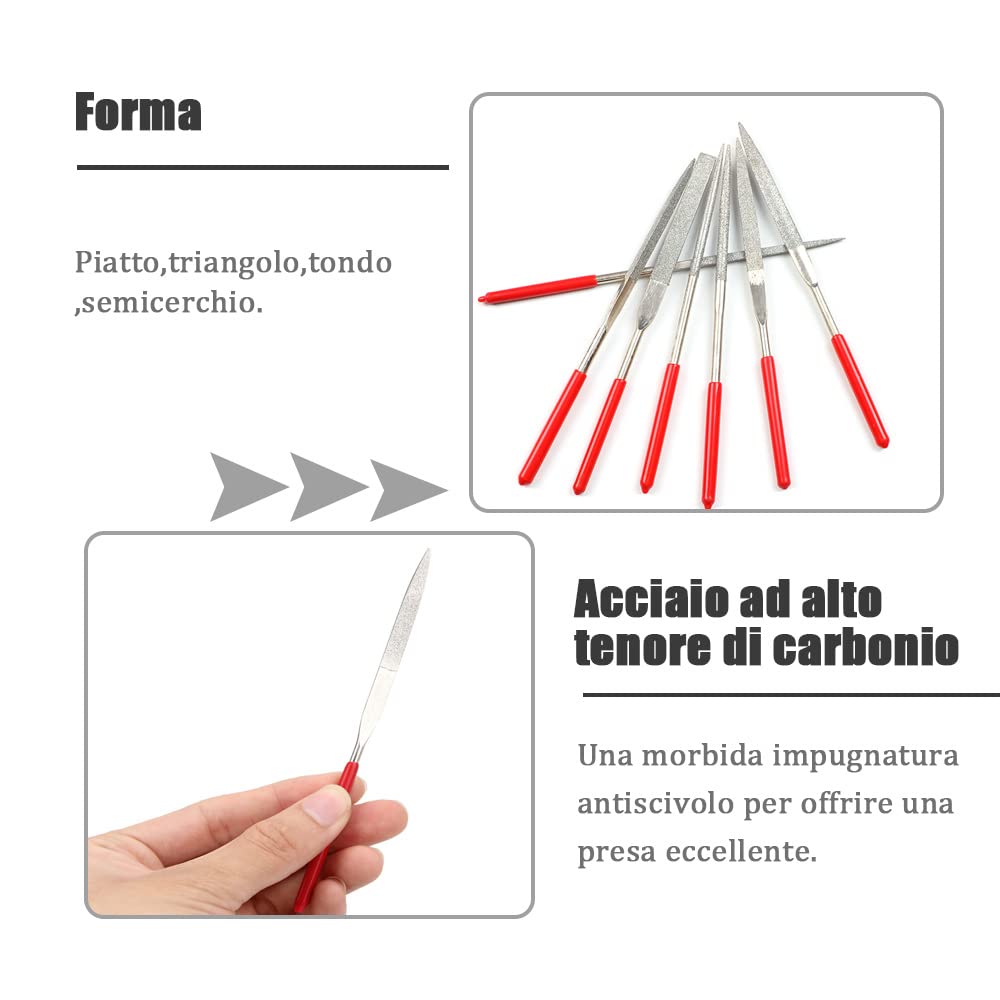 10 Pz Set di lime ad ago diamantate 3x140mm Mini k di lime ad ago per pietra, vetro, metallo, intaglio, utensili manuali artigianali, set di lime ad ago