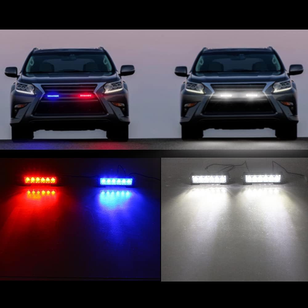 STDYSUN LED Emergency Strobe Lights Bar 2Pcs Red Blue Change White Double Color Warning Police Grille Lights Bar Surface Mount Fit for Motorcycle POV Utility Construction Vehicle and Tow Truck Van