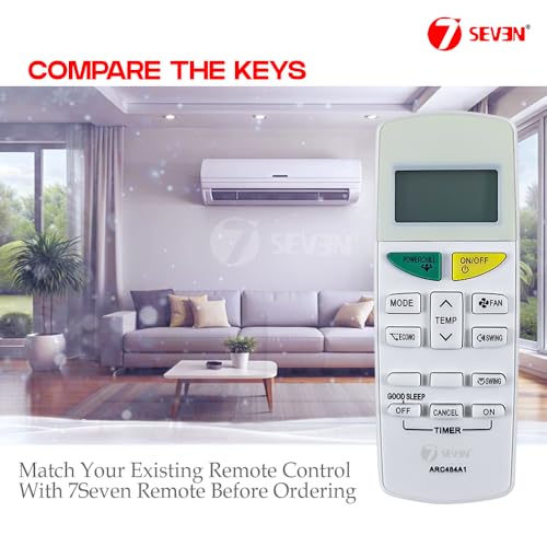 Image of 7SEVEN Compatible With Daikin AC Remote Control ARC484A1 Model 132C Suitable for ‎FTLKL71TV 1 1.5 2 Ton Split and Window Air Conditioner - Match Each Keys Exactly to Replicate Genuine Remote Function
