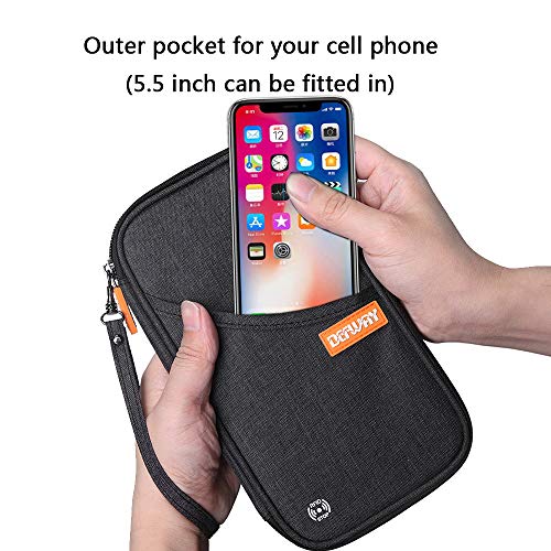 DEFWAY Family Passport Holder Waterproof RFID Blocking Credit Card Organizer Travel Document Bag Ticket Wallet with Strap for Men Women, Travel Essentials for Flying (Black) by DEFWAY - Image 2