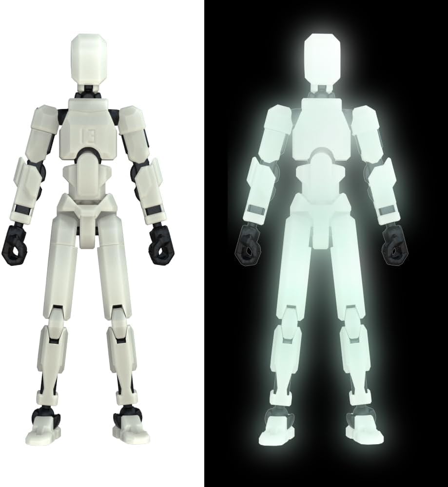 DOOZLE T13 Action Figures, Assembly Completed 3D Printed Dummy Nova Titan Lucky 13 Figures, Multi-Jointed Movable Robot Toys for Display, Drawing & Desk Decor (1, Glow in the Titan White)-image-45