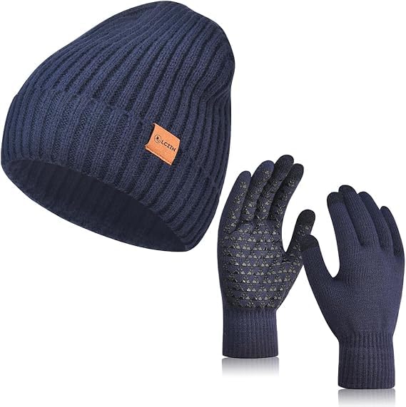 Tomorrow Winter Beanie Hat and Touchscreen Gloves Set for Men and Women,Beanie Gloves Set with Warm Knit Fleece Lined