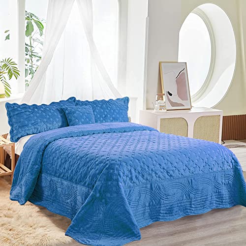 Home Soft Things Oversized King 4 Piece Faux Fur Quilted Tatami Bedspread Bedding Set, Soft Plush Warm Breathable Durable Quilt Coverlet Set With Matching Shams Pillows, 120" X 120", Palace Blue #TOP1