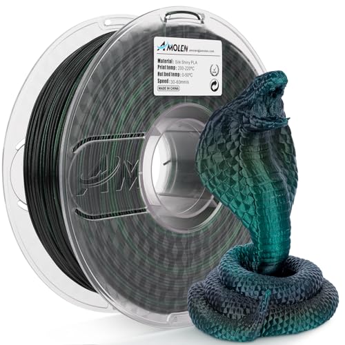 Image of AMOLEN PLA 3D Printer Filament, PLA Filament 1.75mm Silk Black Shiny Green Filament, 3D Printing Filament 1KG /2.2lb