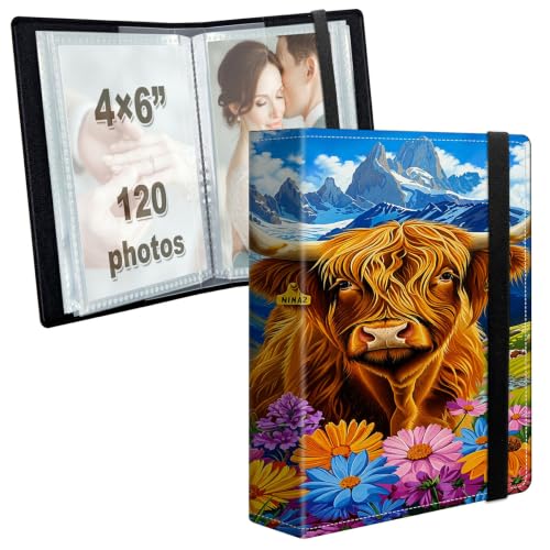 Image of Photo Album 4x6 120 Photos with Strong Elastic Band, Highland Cow Bloom