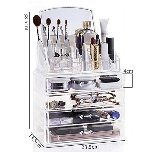 Kit Organizador de Maquiagem com Espelho e Porta Joias em Acrílico