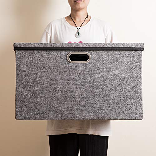 Image of PRANDOM Extra Large Collapsible Storage Bins with Lids [5-Pack] Linen Fabric Foldable Storage Baskets Boxes Organizer Containers Cube with Cover for Bedroom Closet Office Nursery (22.8x15.75x13.8)