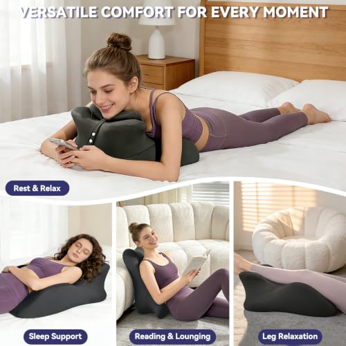 HOTKBO Memory Foam Wedge Pillow, Ergonomic Neck Back Lumbar Support Pillow for Reading, Relaxation & Sleeping, 27° Angled Cushion with Removable Washable Cover, Dark Gray — view 6